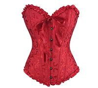 RHISLEO Women Lace Up Floral Burlesque Basque Bustier Shaper Overbust Boned Corset Top (Floral Red, 12)