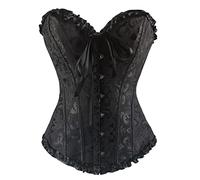 RHISLEO Women Lace Up Floral Burlesque Basque Bustier Shaper Overbust Boned Corset Top (UK, Numeric, 6, Regular, Regular, Floral Black)