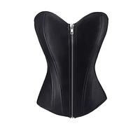 RHISLEO Women Lace Up Overbust Faux Leather Zipper Basque Bustier Shaper Boned Corset Top (as8, numeric, numeric_16, regular, regular, Zip Black(faux leather), 16)