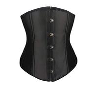 RHISLEO Women's Satin Floral Waist Cincher Lace up Steel Boned Bustier Underbust Trainer Corset (Satin Black, 6)
