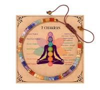 RhiVrillion 7 Natural Chakra Stone Bracelet - Adjustable Cotton Strap 14.8-24.1cm, Handmade Yoga Meditation Spiritual Gift for Men and Women