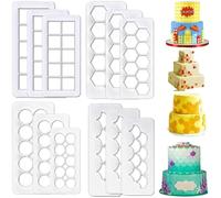 RHLOVY Hexagon Cookie Cutter Cake Mold Fondant Cutters, Fishscale Circle Cookie Cutters, Geometric Biscuit Cutters, Football Fondant Impression Mat Cake Border Decorating Tool (4 Pieces)