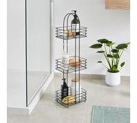 RHMM 3-Tier Freestanding Bathroom Storage Caddy Black Metal Shower Shelf Organizer, Modern Space-Saving Bathroom Rack for Toiletries, Towels & Essentials Durable Freestanding Shelf Unit