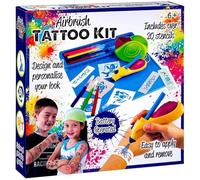 RHMM Airbrush Tattoo Kit for Girls & Kids Blue Glitter Temporary Tattoo Set with 20+ Stencils, Creative Body Art & Tattoo Design Kit for Parties, Dress-Up & Fun