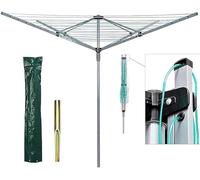 RHMM Heavy Duty Rotary Clothes Line 60M 4 Arm Folding Outdoor Washing Line with Ground Spike, Portable Garden Airer Dryer Rack for Laundry & Home