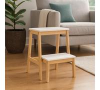 RHMM Wooden Folding Step Stool for Kids 2-Step Bamboo Ladder with Non-Slip Surface, Safe Kitchen Helper Stool, Portable Folding Stepladder for Bathroom, Bedroom & Home Durable Foot Stool for Children