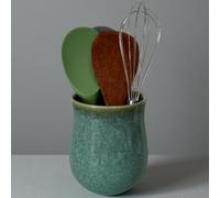 Rhobtyne Short Kitchen Utensil Holder for Kitchen Counter, Ceramic Small Utensil Crock & Vase & Holder for Cutlery Spatula Brush Silverware Cooking Utensil Holder (Retro Mist Green)