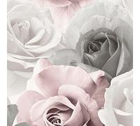 Rhoda Rose Pink Wallpaper - Floral Flowers Grey White - Modern Contemporary Glamorous Feature Wall
