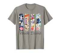 Rhode Island Brushstroke Sailboat Lobster Lighthouse Anchor T-Shirt