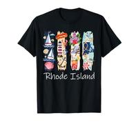 Rhode Island Brushstroke Sailboat Lobster Lighthouse Anchor T-Shirt