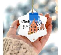 Rhode Island Christmas Ornaments United State Flag Education Round Porcelain Pendant Ceramic Circle Rustic Souvenir for Holiday Decoration
