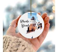 Rhode Island Christmas Ornaments US History' Classroom State Flag Keepsake Gift Holiday Christmas Tree Party Decorations Round Ceramic Double Sided Christmas Bauble Present for Friends Families