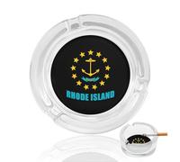 Rhode Island Flag Round Glass Ashtray Washable Simple Ash Trays