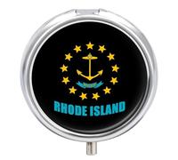 Rhode Island Flag Round Pill Box Organiser 3 Compartment Medicine Case