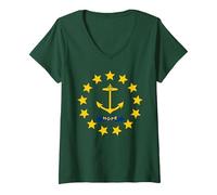 Rhode Island Hope Flag V-Neck T-Shirt, Women, Forest Green, XXL
