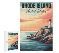 Rhode Island Lighthouse Sunset: New Year Gift, 1000 PCS Decorative Wooden Puzzle, with A Decorative Finished Picture