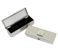 Rhode Island Metal Lipstick Case with Mirror Silver Personalised Engraving Gift AS48