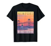 Rhode Island Newport Bridge and Harbor Skyline Retro Travel T-Shirt