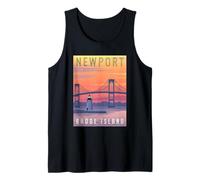 Rhode Island Newport Bridge and Harbor Skyline Retro Travel Tank Top