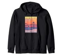 Rhode Island Newport Bridge And Harbor Skyline Retro Travel Zip Hoodie