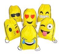 Rhode Island Novelty 16" x 13" EMOJI EMOTICON DRAWSTRING BACKPACKS 12 PACK, 1 DOZEN