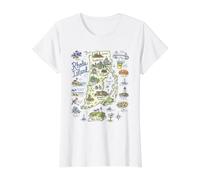 Rhode Island RI Map, Icons, USA Value Graphic T-Shirt, Women, White, M