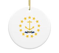 Rhode Island State Flag A 2.9-inch Ceramic Round Christmas Ornament with a Printed Pattern Perfect for Holiday Decorations and Party Favors