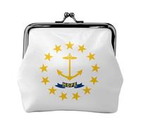 Rhode Island State Flag Leather Coin Purse for Women-Small Kiss Lock Wallet, Mini Card Holder for Keys Lipstick, Cute Change Purse for Travel