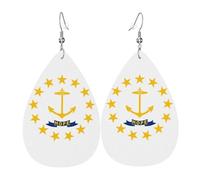 Rhode Island State Flag Leather Earring For Women Teardrop Dangle Printed Fashion Accessories Daily Wear Party