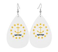 Rhode Island State Flag Leather Earring. Stylish teardrop shape, perfect for women, and a great decorative choice for parties and holidays.