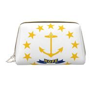 Rhode Island State Flag Leather Hand-Held Zipper Makeup Bag Pen Case Stationery Box Lipstick Pouch Toiletry Bag