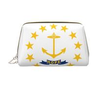 Rhode Island State Flag Leather Hand-Held Zipper Makeup Bag Storage Bag for Miscellaneous Items Pen Case