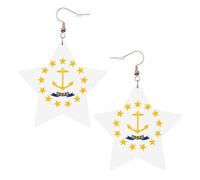 Rhode Island State Flag Leather Star Shaped Earrings Fashion Accessories Lightweight Festivals Parties Everyday Life