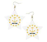 Rhode Island State Flag Leather Star Shaped Earrings Fashion Accessories Lightweight Festivals Parties Everyday Life