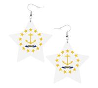 Rhode Island State Flag Leather Star Shaped Earrings Fashion Accessories Lightweight Festivals Parties Everyday Life