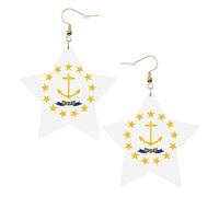 Rhode Island State Flag Leather Star Shaped Earrings Fashion Accessories Lightweight Festivals Parties Everyday Life