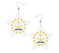 Rhode Island State Flag Leather Star Shaped Earrings Fashion Accessories Lightweight Festivals Parties Everyday Life