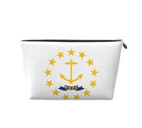 Rhode Island State Flag Leather Toiletry Travel Bag-Waterproof Cosmetic Pouch for Women, Large Capacity Makeup Organiser with Zip for Toiletries
