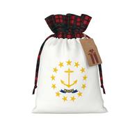 Rhode Island State Flag Print Burlap xmas Gift Bag With Drawstring, Polyester Plaid Pouch For Gift Birthday Present-M Size