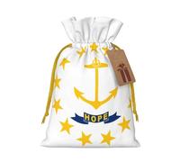 Rhode Island State Flag print Christmas bag, drawstring sack - fit holiday present packaging for family and friends