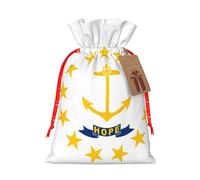 Rhode Island State Flag print Christmas bag, drawstring sack - fit holiday present packaging for family and friends