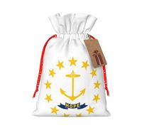 Rhode Island State Flag Print Christmas Drawstring Gift Bags Festive Present Sacks Xmas Birthday Party Favors