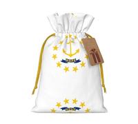 Rhode Island State Flag Print Christmas Drawstring Holiday Candy Bag Xmas Sacks Reusable Wrapping Bags Party Favor