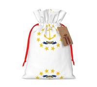 Rhode Island State Flag Print Christmas Drawstring Holiday Candy Bag Xmas Sacks Reusable Wrapping Bags Party Favor