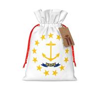 Rhode Island State Flag Print Festive Christmas Bag Drawstring Gift For Holiday Xmas Anniversaries Party Presents