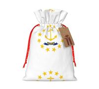 Rhode Island State Flag Print Festive Red Drawstring Bag, Small Favors Pouch Ideal For Christmas Party Gifting-S Size