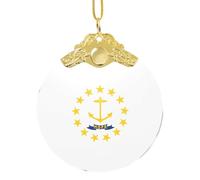 Rhode Island State Flag print Golden Glass Round Pendant - fit for holiday decoration, home and office decor