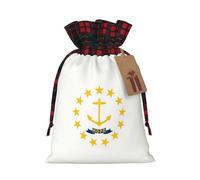 Rhode Island State Flag Print Plaid Burlap Bag With Drawstring Christmas Burlap Pouches For Birthday Party Favors Gift