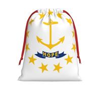 Rhode Island State Flag Print Soft Drawstring Storage Bags, Flannel Gift Pouches Fashion Novelty Christmas Holiday Gifts Bags