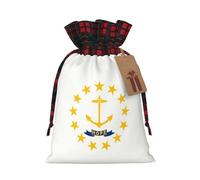 Rhode Island State Flag Print Xmas Drawstring Eco-Friendly Gift Bags For Christmas Party Wrapping Present Needs
